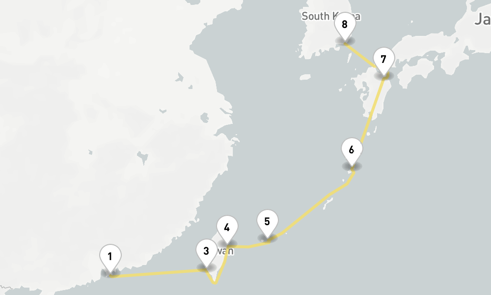 10 days, one-way from Hong Kong to Busan 11日間