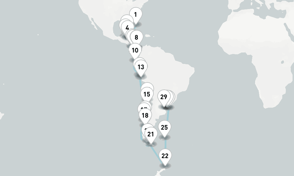 42 days, one-way from Miami to Buenos Aires 43日間