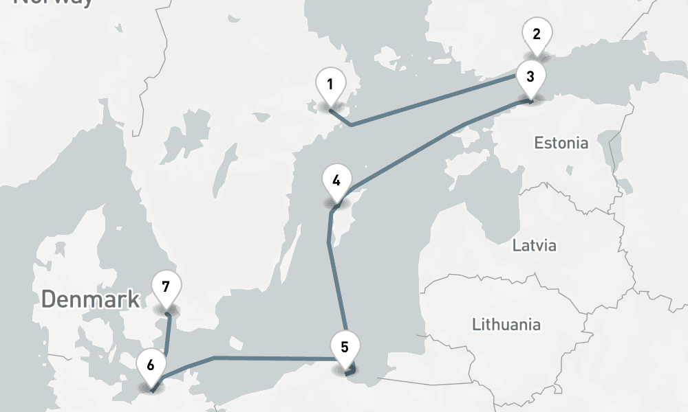 8 days, one-way from Stockholm to Copenhagen 9日間
