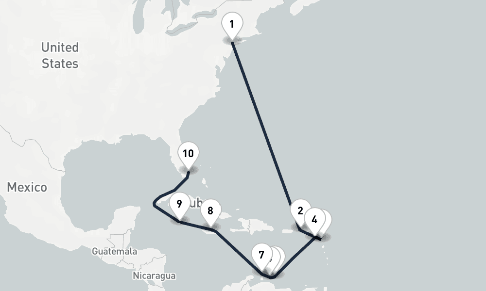 15 days, one-way from New York to Miami 16日間