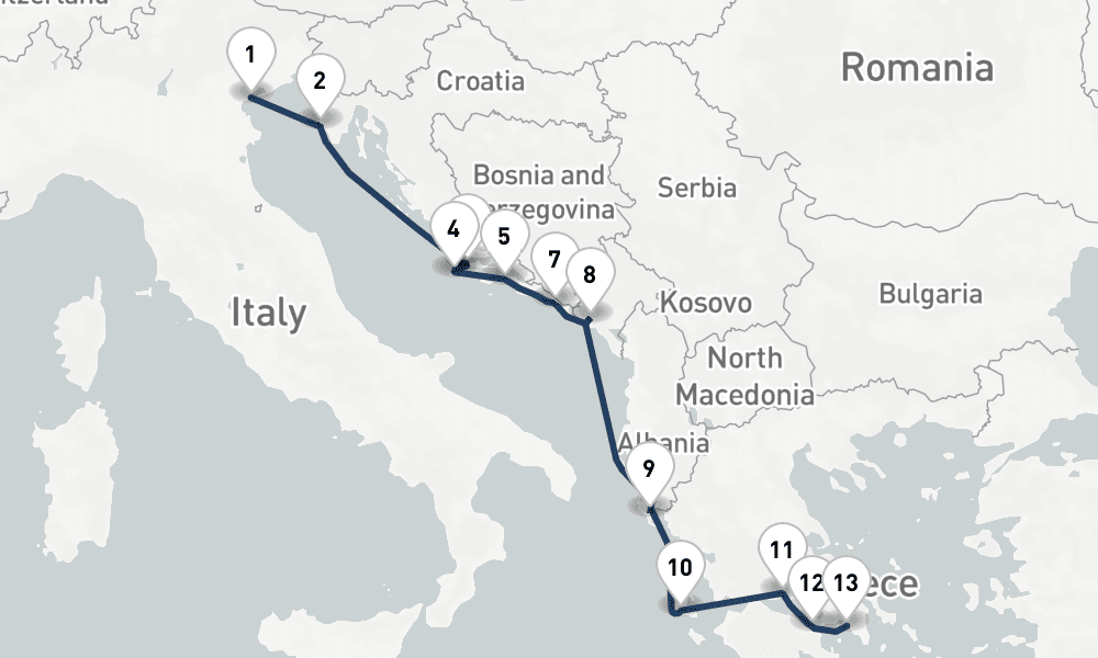 10 days, one-way from Venice to Piraeus-Athens 11日間