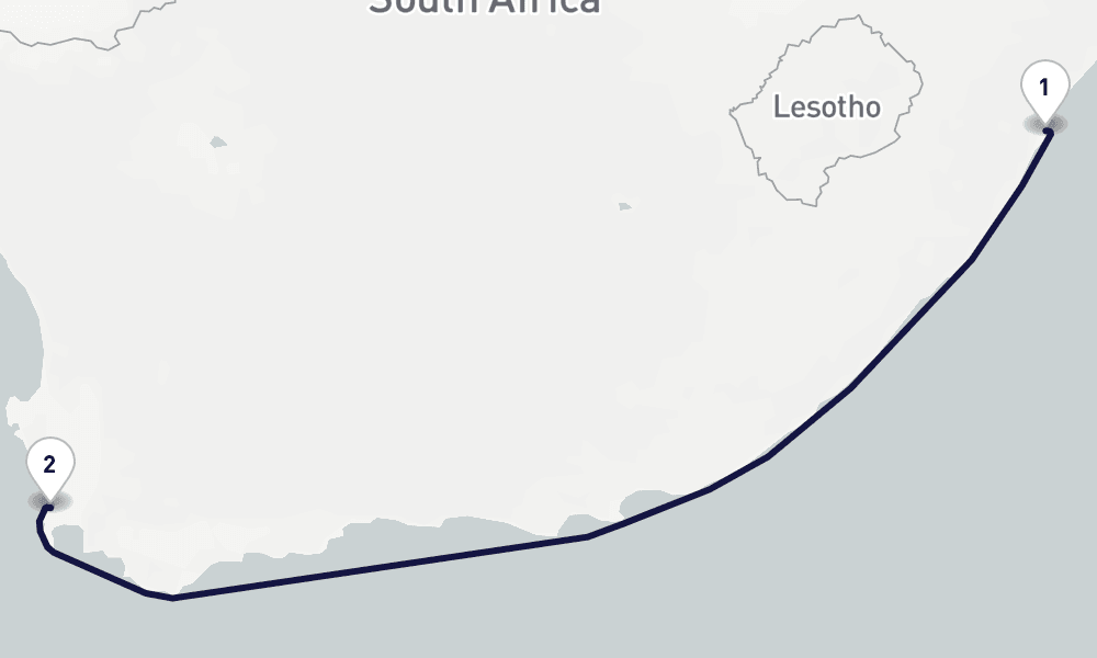 3 days, one-way from Durban to Cape Town 4日間