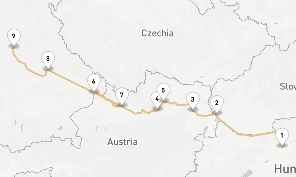 7 nights / 8 days, one-way from Budapest to Nuremberg