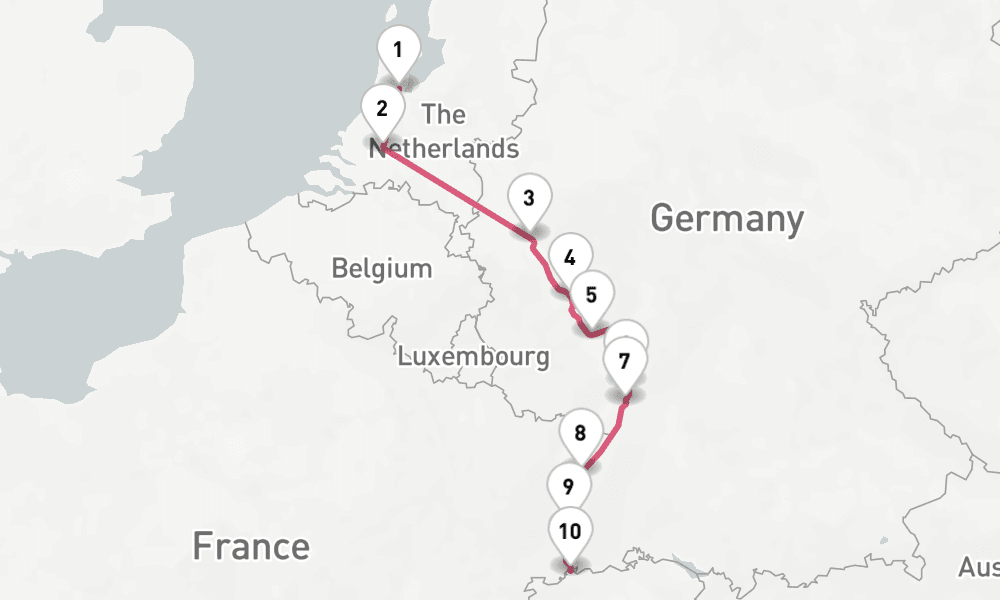 7 nights / 8 days, one-way from Amsterdam (Holland) to Basel