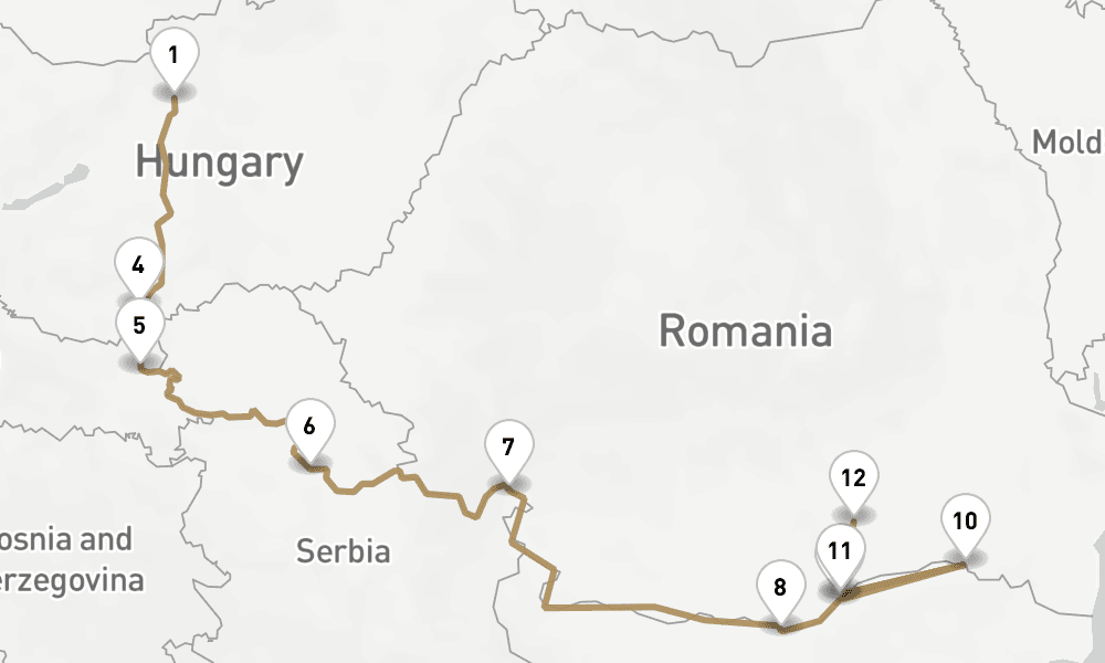 14 nights / 15 days, one-way from Budapest to Bucharest