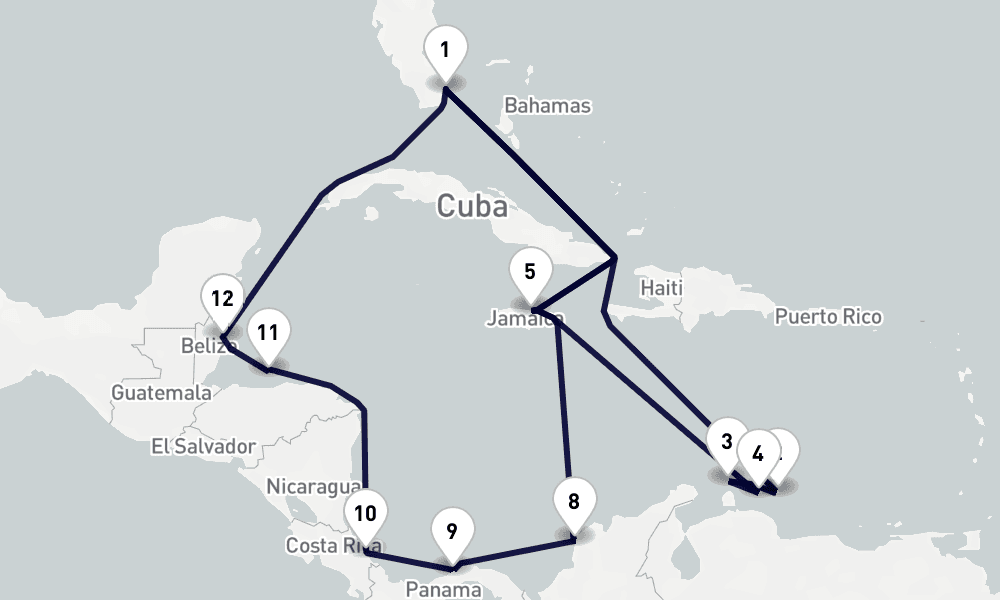 21 days, round-trip Southern Western Caribbean 22日間