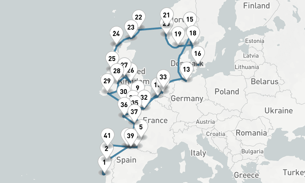 48 days, round-trip Baltics Northern Europe - Lisbon To Lisbon 49日間