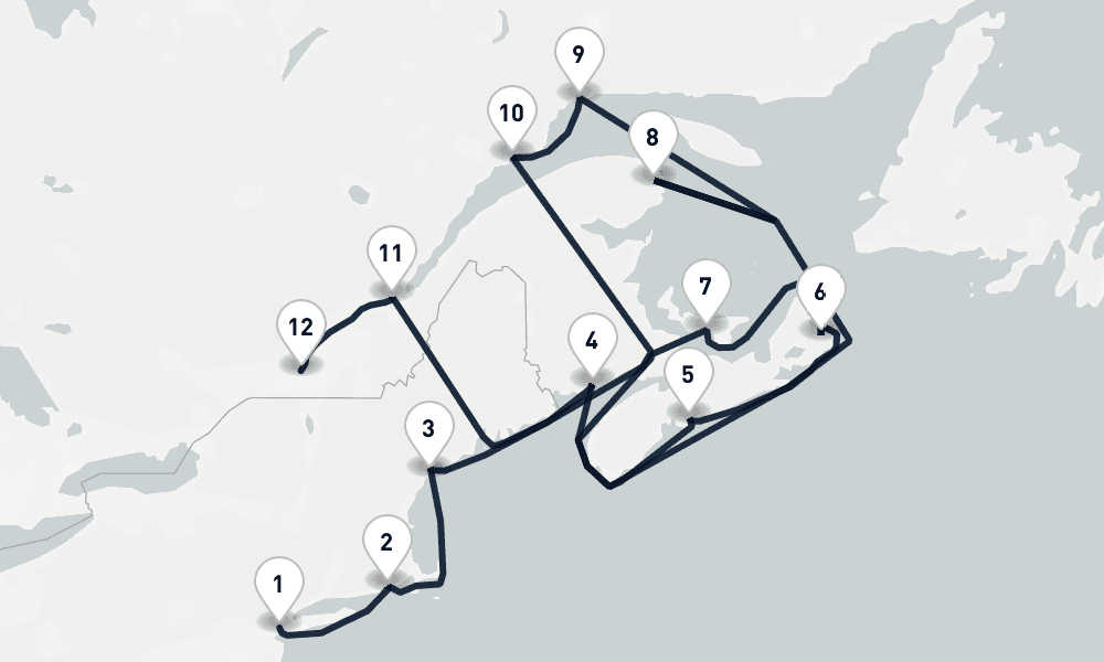 12 days, one-way from New York to Montreal 13日間