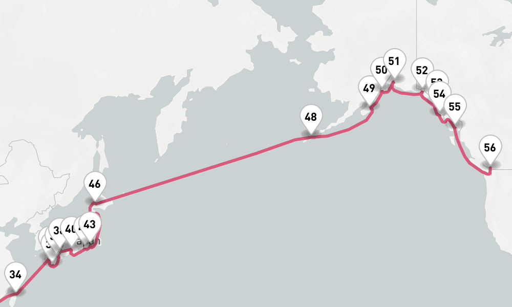77 nights / 78 days, one-way from Sydney (NSW, Australia) to Vancouver (BC Canada)
