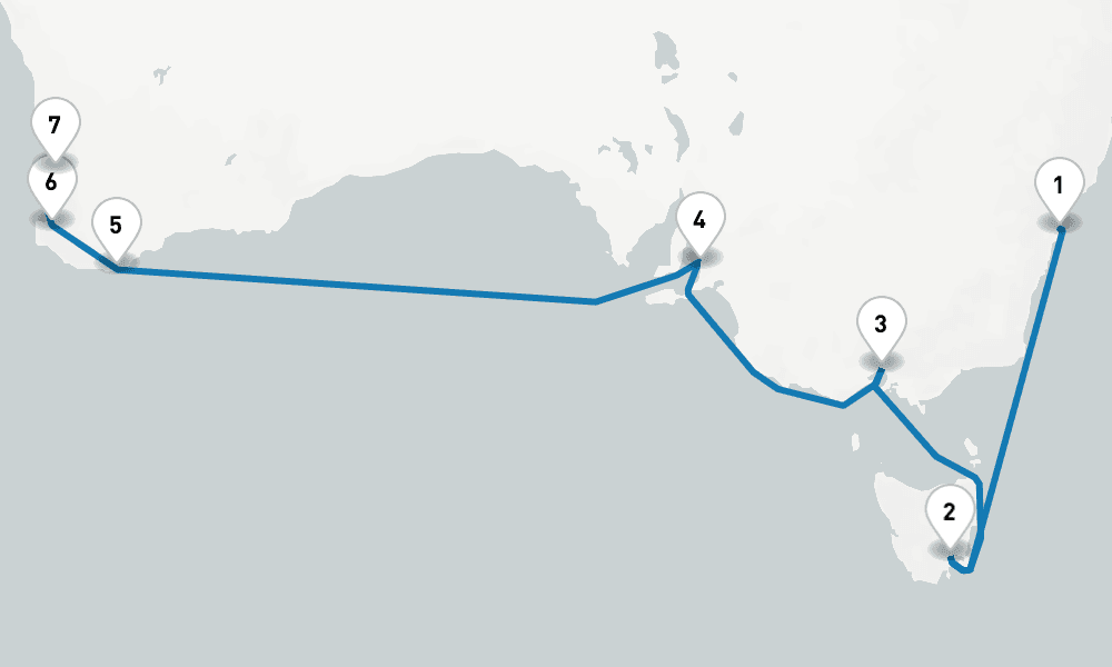 11 days, one-way from Sydney to Fremantle 12日間