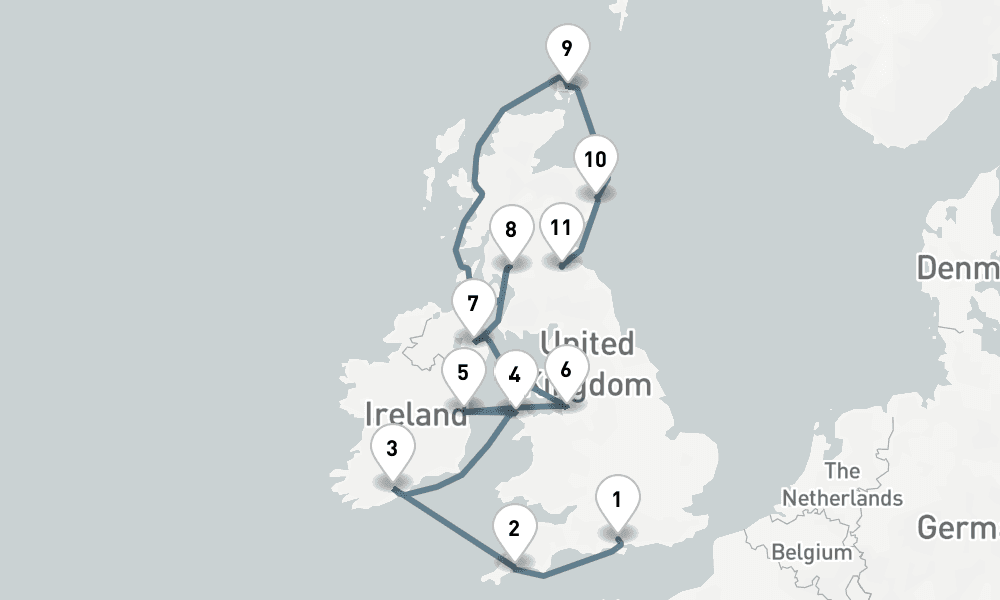 11 days, one-way from Southampton to Leith-Edinburgh 12日間