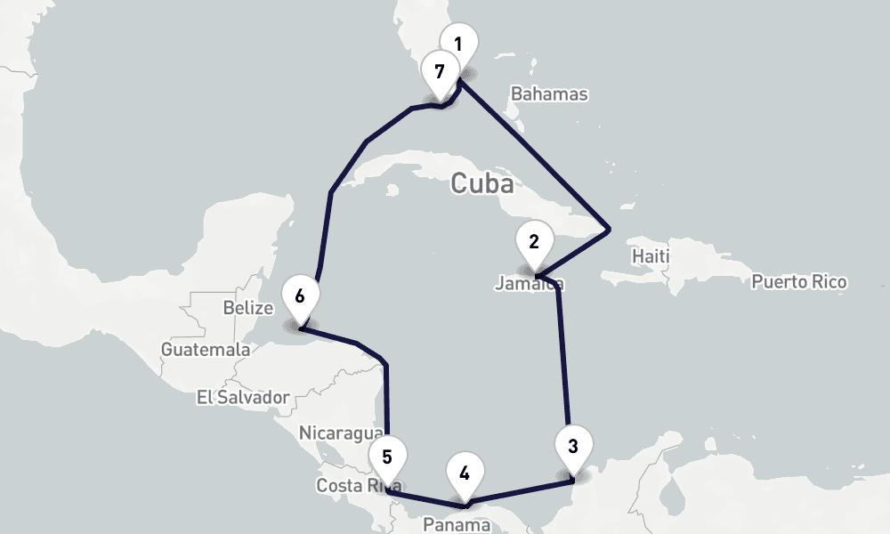 11 days, round-trip Caribbean Bahamas 12日間
