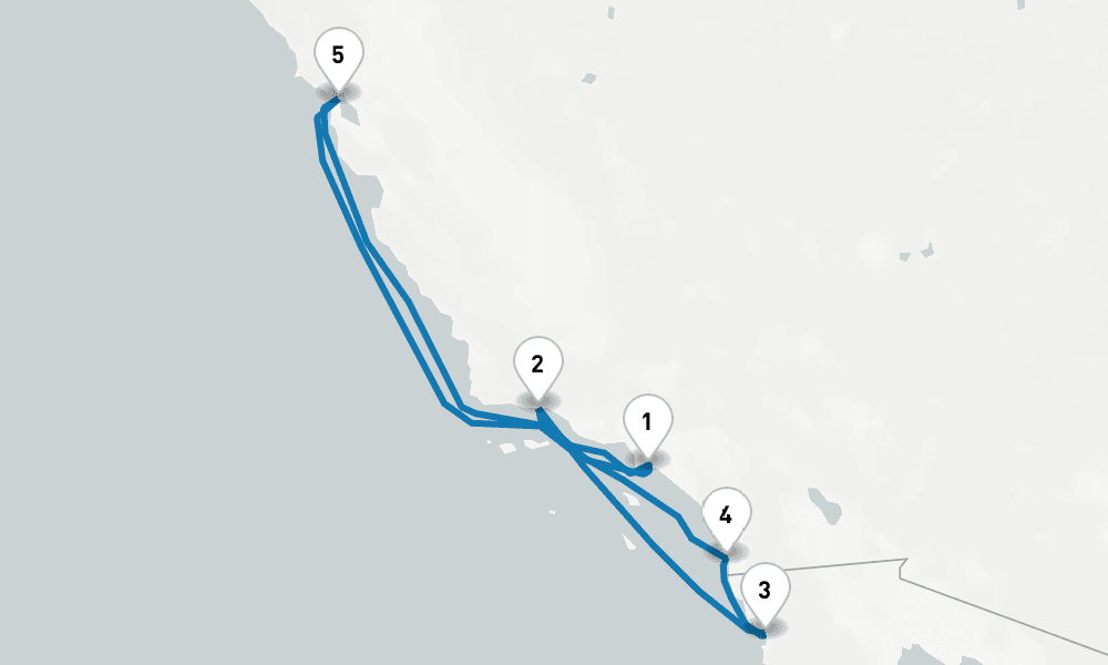 7 days, round-trip Classic California Coast 8日間