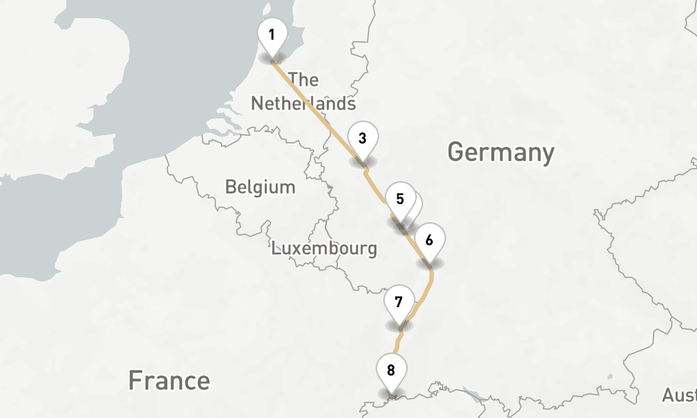 7 nights / 8 days, one-way from Amsterdam (Holland) to Basel