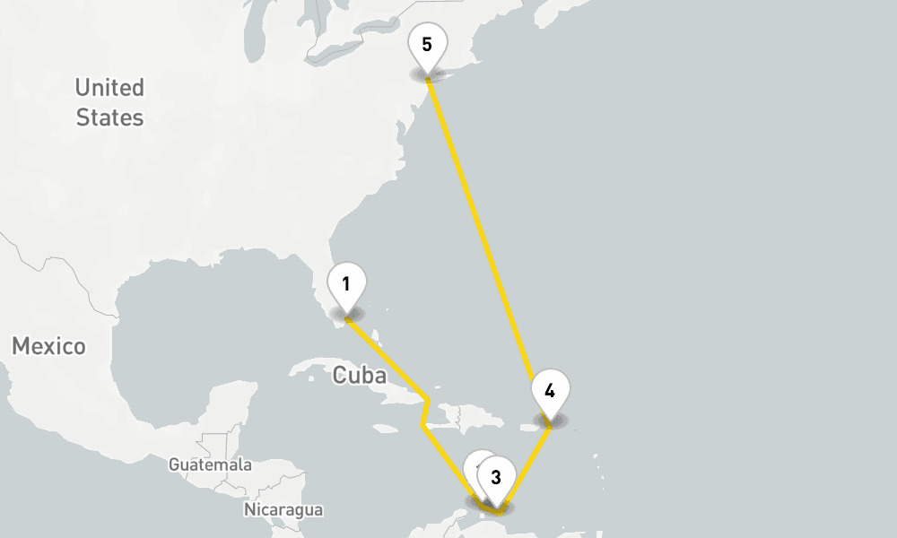 11 days, one-way from Miami to New York 12日間