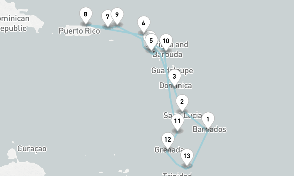 14 days, round-trip Cruise Southern Caribbean Cruise Dominica, Bequia Grenada 15日間