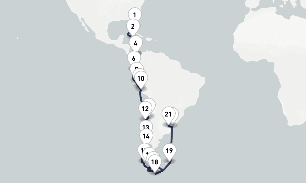 31 days, one-way from Fort Lauderdale to Buenos Aires 32日間