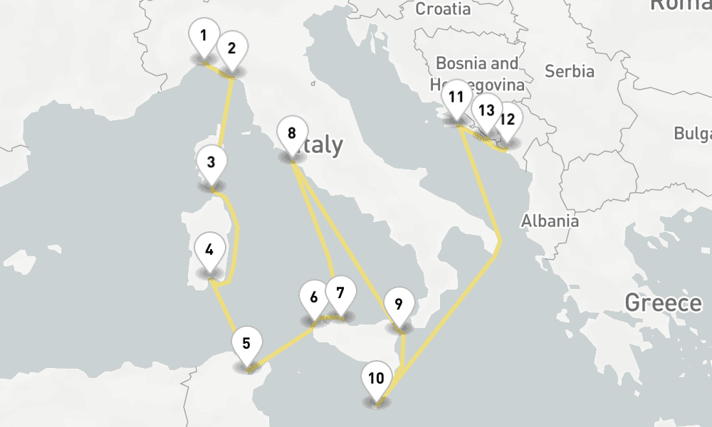 15 days, one-way from Genoa to Dubrovnik 16日間