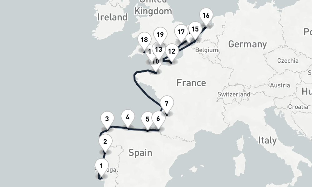 19 days, one-way from Lisbon to Southampton 20日間