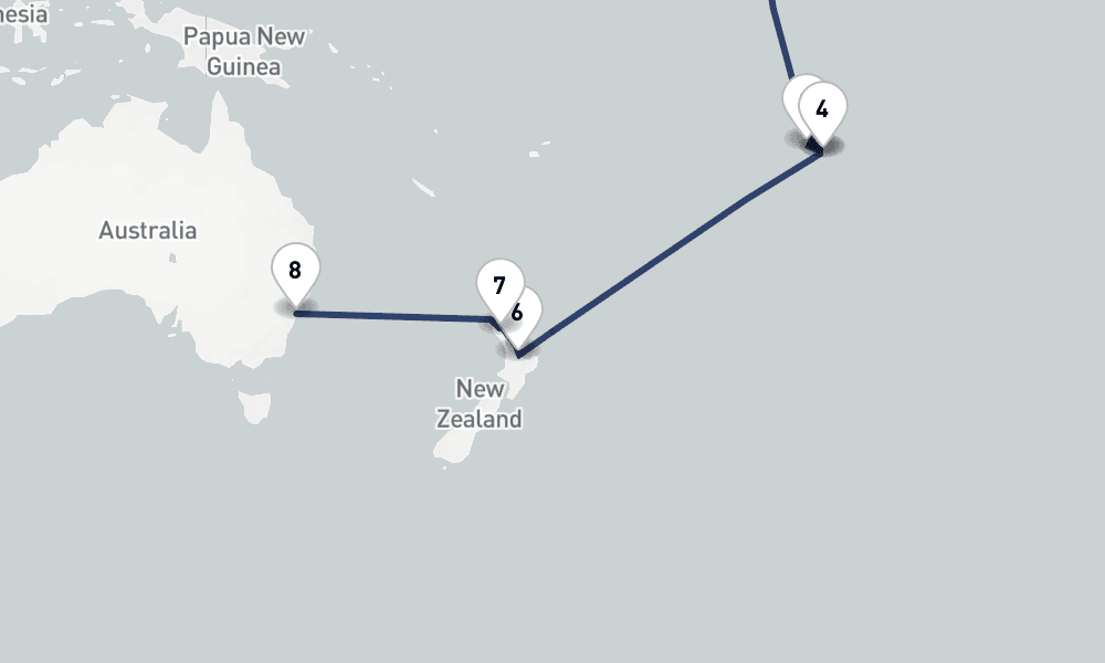 19 days, one-way from Honolulu to Sydney 20日間