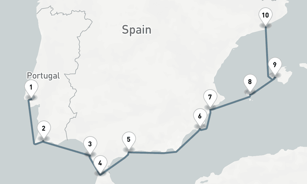 11 days, one-way from Lisbon to Barcelona 12日間