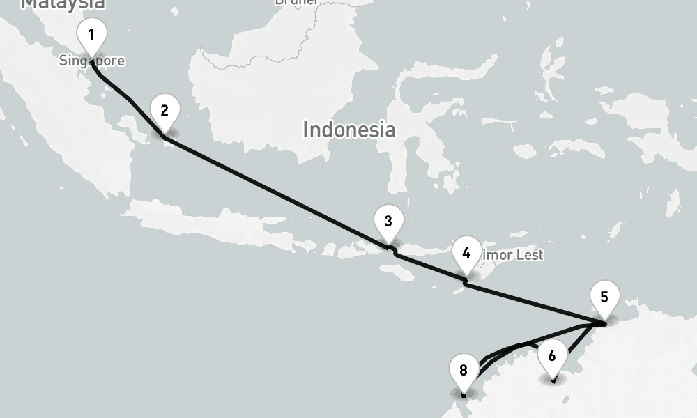 16 days, one-way from Singapore to Darwin 17日間