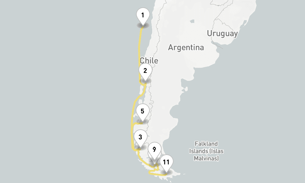 38 days, one-way from San Antonio to Ushuaia 39日間