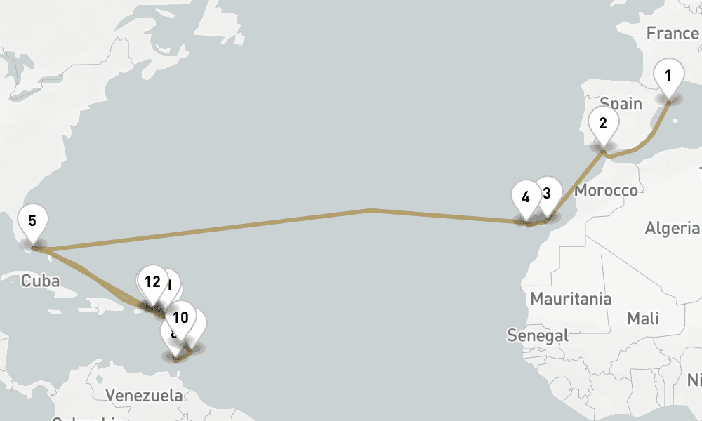 27 days, one-way from Barcelona to Miami 28日間