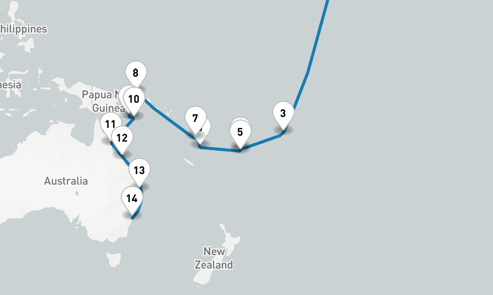29 days, one-way from Honolulu to Sydney 30日間