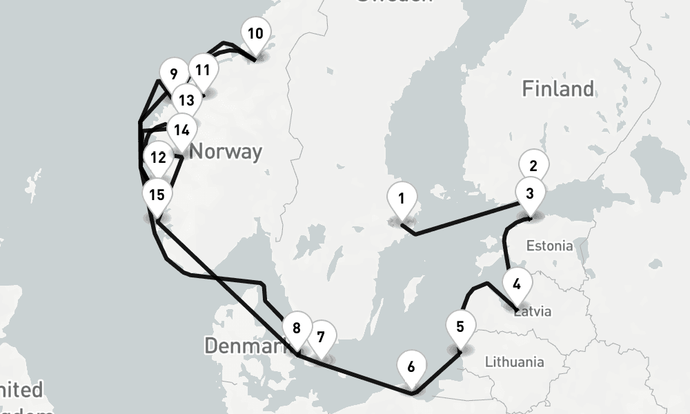 17 days, one-way from Stockholm to Copenhagen 18日間