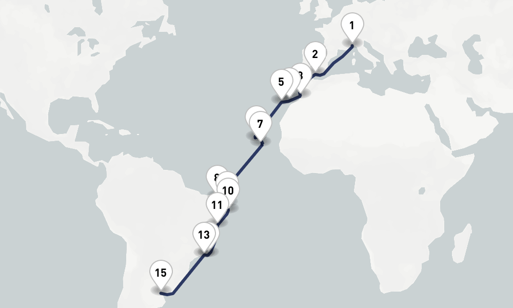 30 days, one-way from Savona to Buenos Aires 31日間