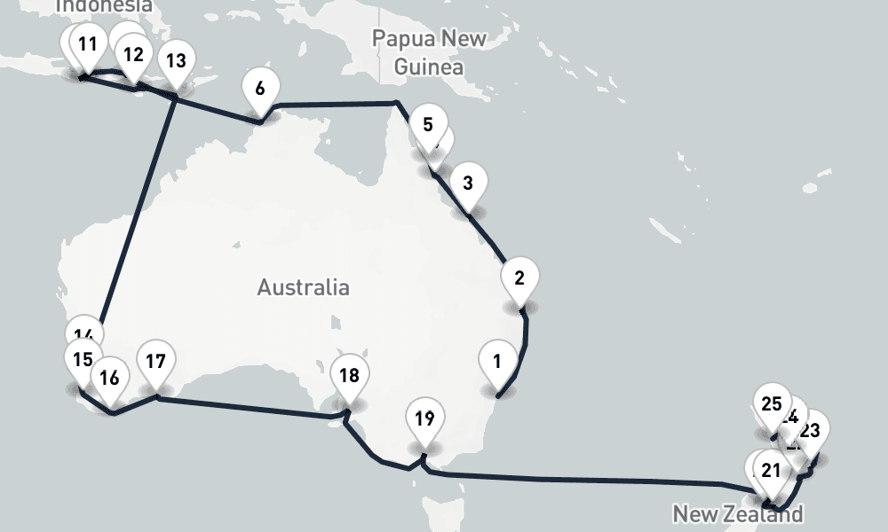 40 days, one-way from Sydney to Auckland 41日間