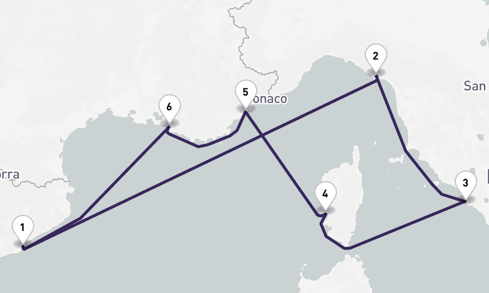 7 days, round-trip Italy, Spain French Riviera 8日間