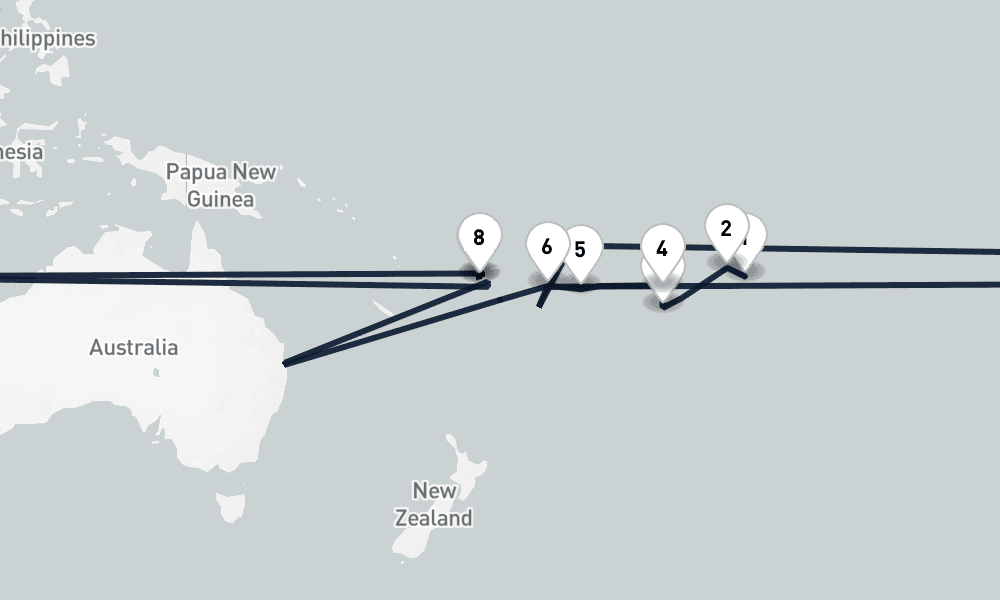 11 days, one-way from Papeete to Lautoka 12日間