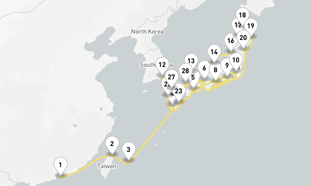 40 days, one-way from Hong Kong to Tokyo 41日間