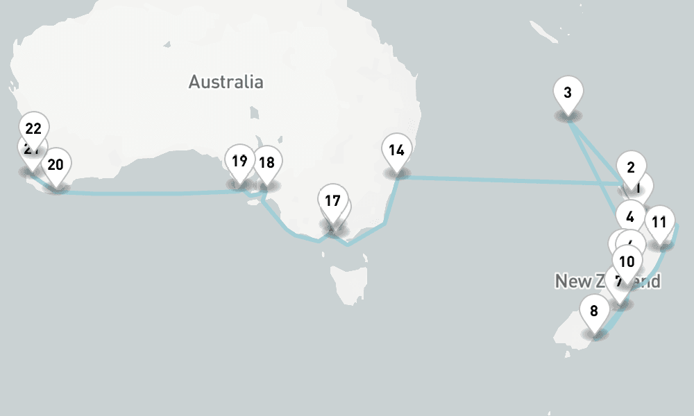 31 days, one-way from Auckland to Fremantle 32日間
