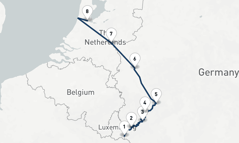 7 days, one-way from Remich to Amsterdam 8日間
