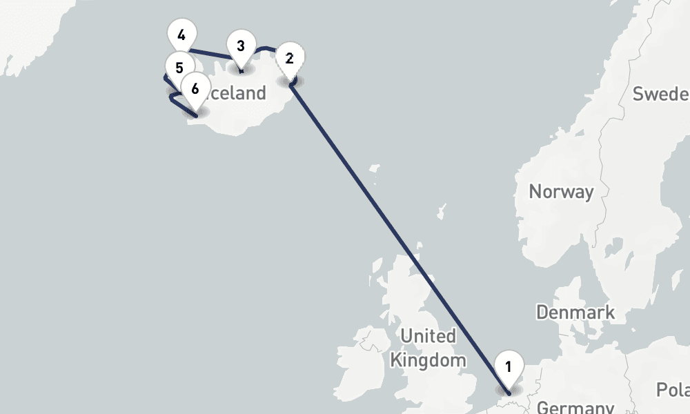 7 days, one-way from Rotterdam to Reykjavik 8日間