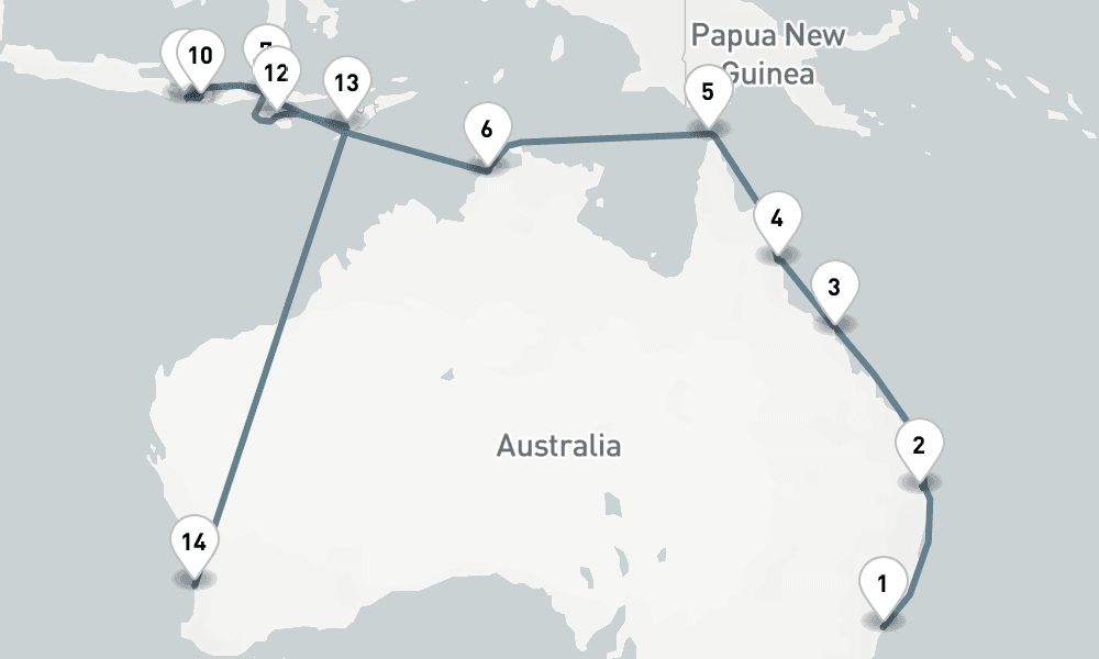 24 days, one-way from Sydney to Fremantle 25日間
