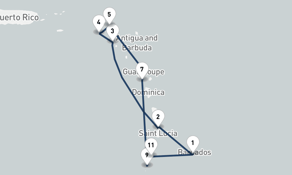 10 days, round-trip Best of the Secluded Caribbean 11日間