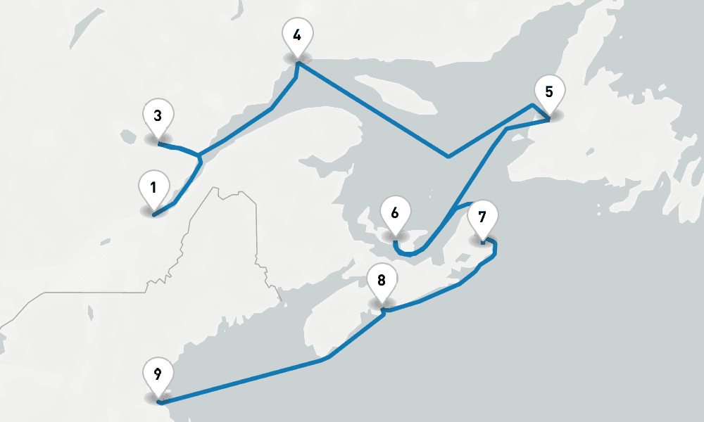 11 days, one-way from Quebec City to Boston 12日間