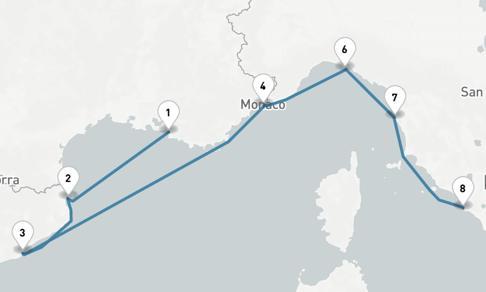 8 days, one-way from Marseille to Civitavecchia-Rome 9日間