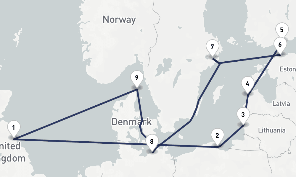 14 days, round-trip Nine Nations of Northern Europe 15日間