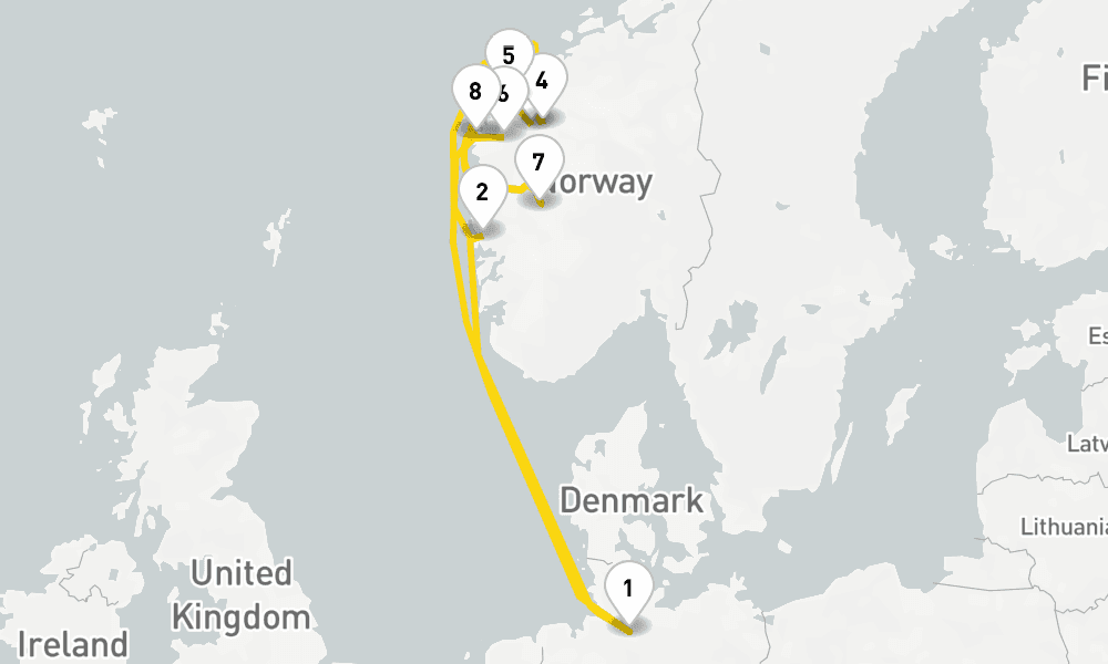 9 days, round-trip Northern Europe Fjords from Hamburg 10日間