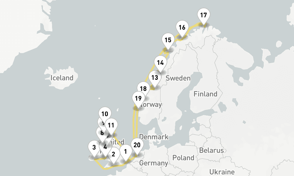 28 days, round-trip The British Isles Norwegian Fjords 29日間