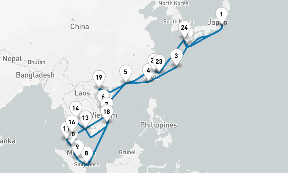 42 days, round-trip Japan Southeast Asia Grand Adventure 43日間