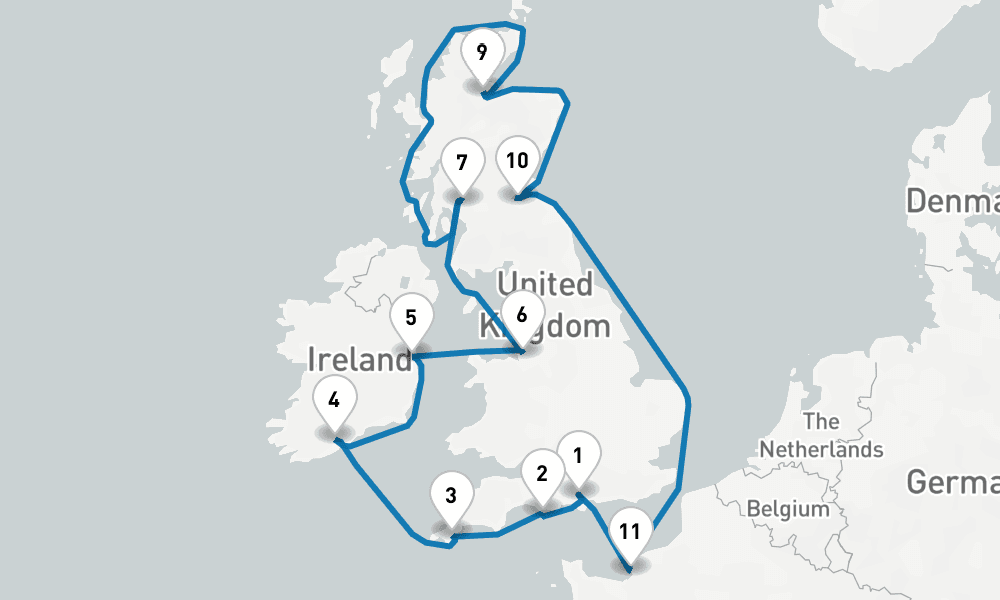 12 days, round-trip British Isles with France 13日間