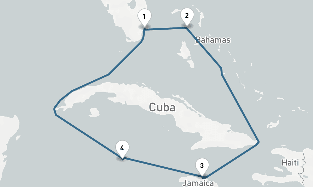 6 days, round-trip Caribbean Round-trip Miami Great Stirrup Cay Grand Cayman 7日間