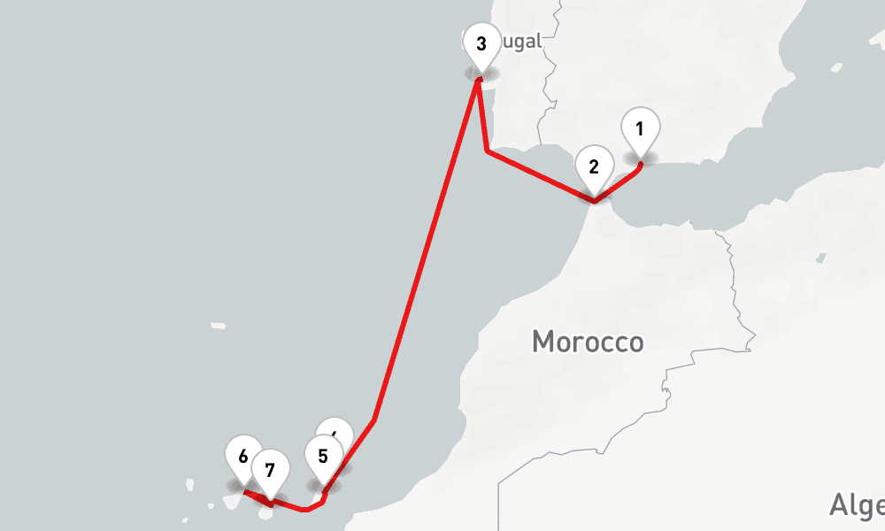 8 days, one-way from Malaga to Las Palmas de Gran Canaria 9日間