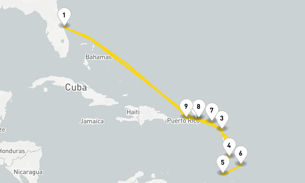 14 days, round-trip Southern Caribbean 15日間